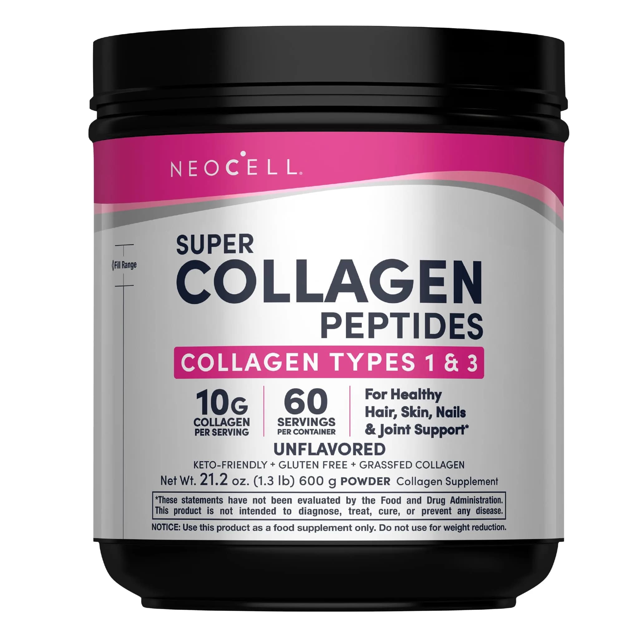 NeoCell Grassfed Collagen Peptides Powder 14 oz (397g) | Supports Hair, Skin, Joints & Nails — 21.2 Ounce (60 Servings)