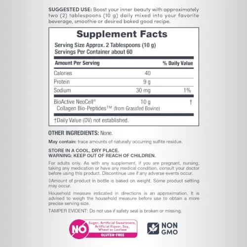 NeoCell Grassfed Collagen Peptides Powder 603g (21.2 oz) | Types 1 & 3 for Hair, Skin, Nails & Joints thumbnail 4