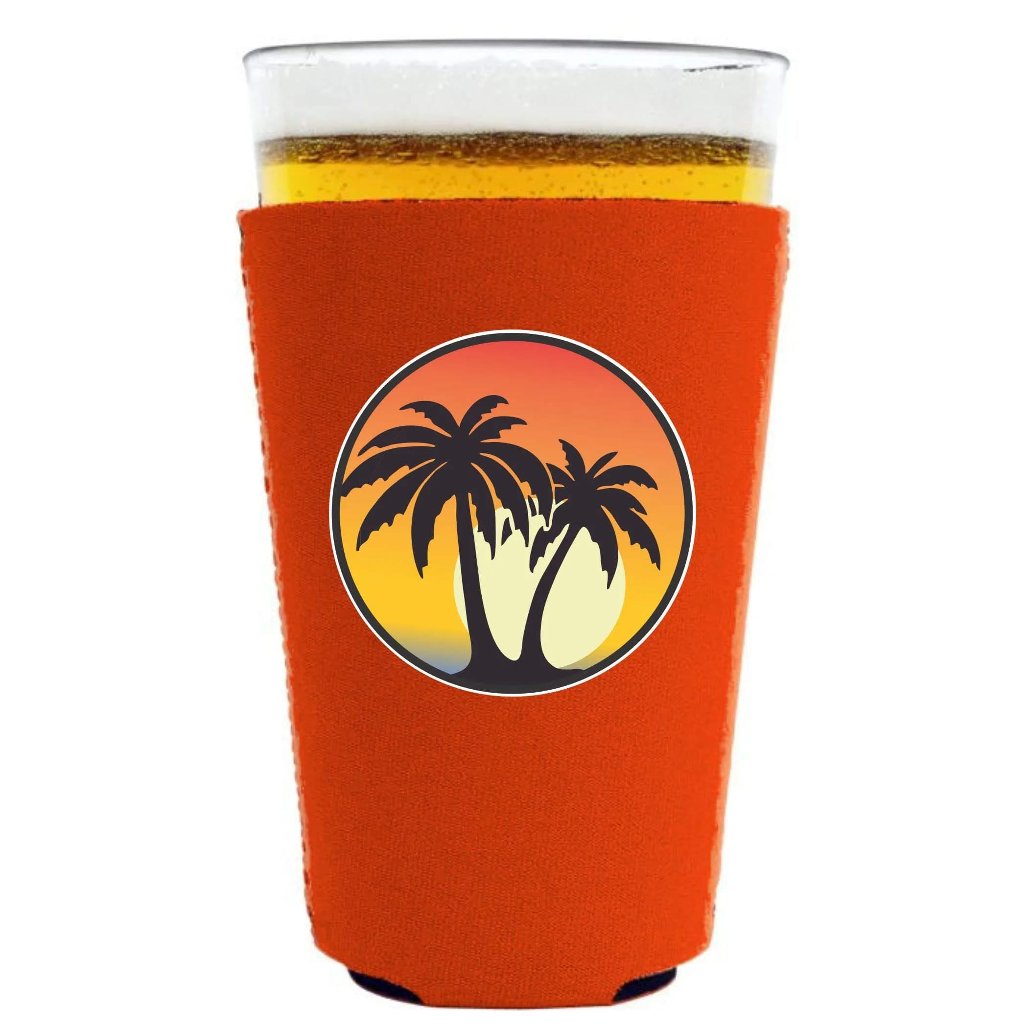 Coolie Junction Palm Tree Sunset Pint Glass (Orange) | Collapsible neoprene drink insulator for cold beverages