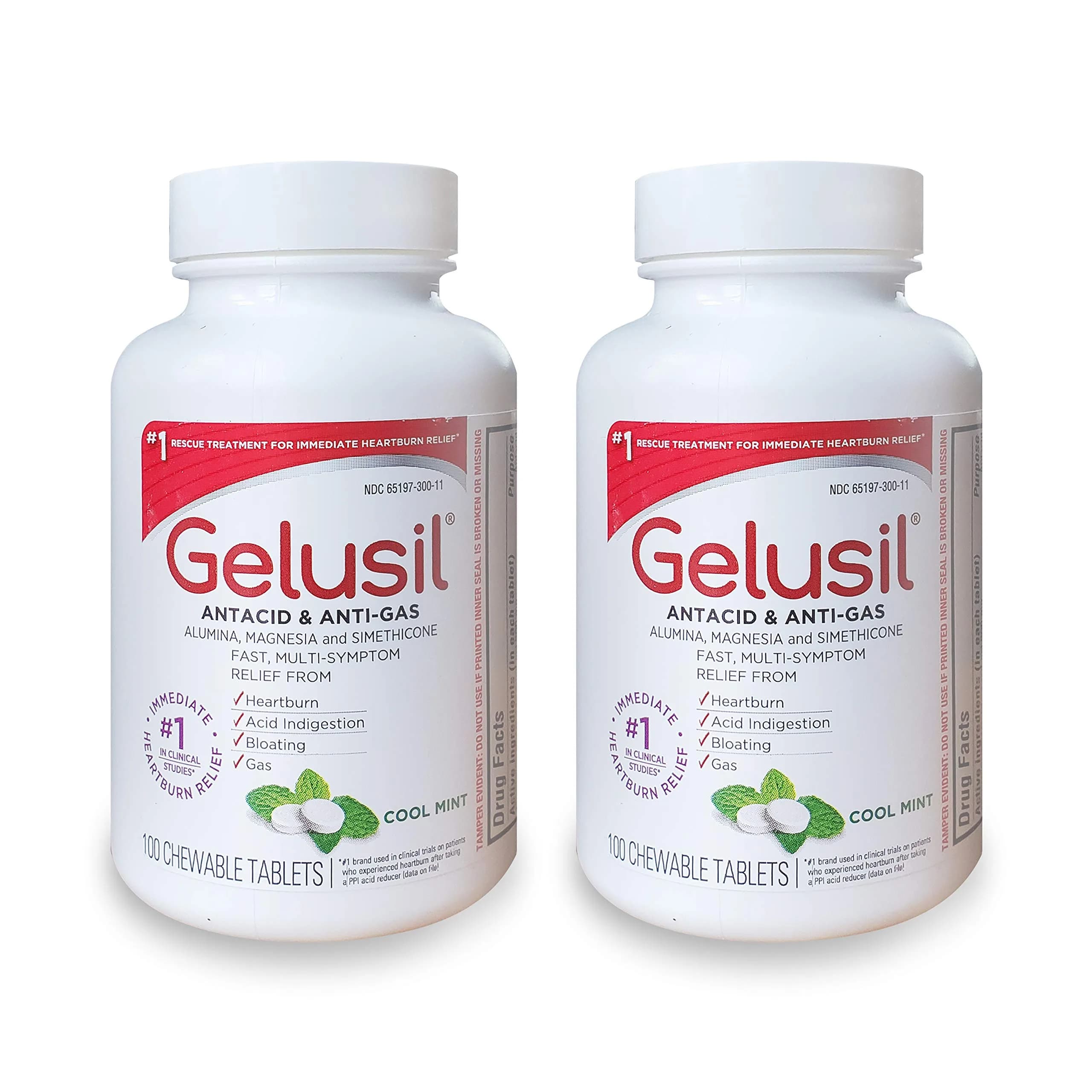 Gelusil Antacid & Anti-Gas Tablets, Cool Mint 200 Count | Fast Relief for Heartburn & Bloating