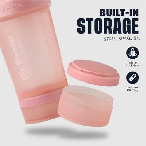 BlenderBottle ProStak Shaker Bottle with Pill Organizer, 621 ml (22 oz) Rose Pink | Leak-Proof & BPA-Free thumbnail 2