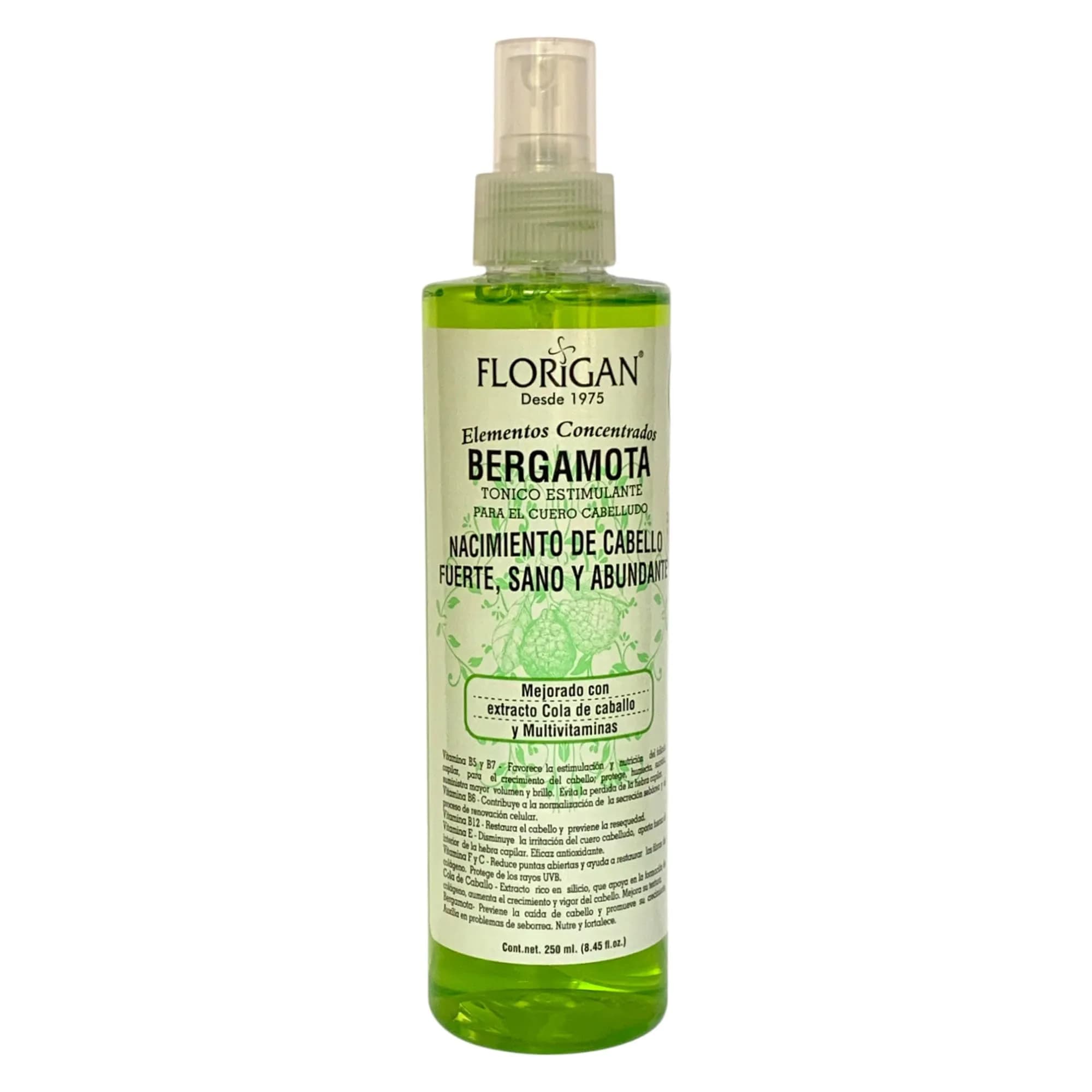 Florigan Bergamota Hair Growth Tonic Spray 250ml (8.45 Fl Oz) | Stimulates Growth & Prevents Loss — Green