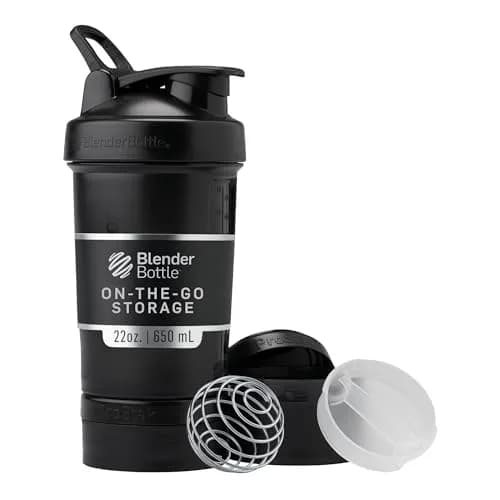 BlenderBottle ProStak Shaker Bottle with Pill Organizer & Storage Jars 650ml (22 oz) Midnight Black | Leak-Proof Protein Shaker for Gym & Athletes thumbnail 1
