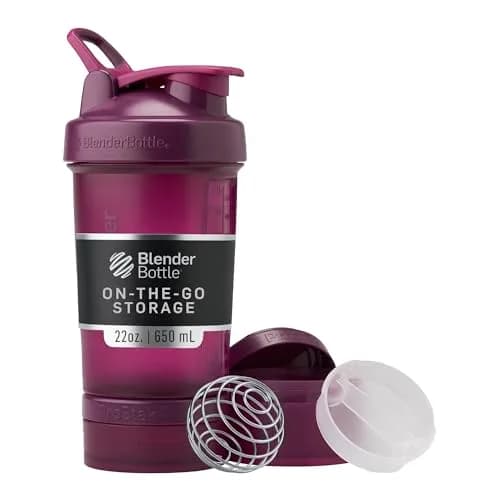 BlenderBottle ProStak Shaker Bottle with Pill Organizer & Storage Jars 650ml (22 oz) Plum | Leak-Proof Mixing System thumbnail 1