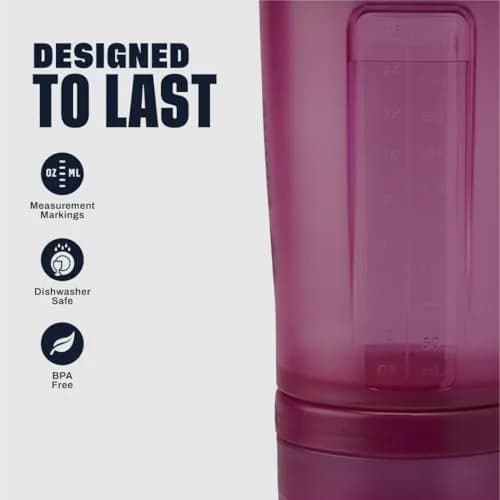 BlenderBottle ProStak Shaker Bottle with Pill Organizer & Storage Jars 650ml (22 oz) Plum | Leak-Proof Mixing System thumbnail 5