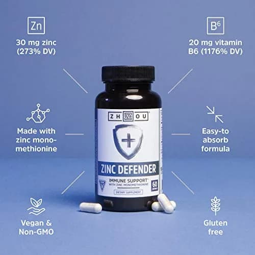 ZHOU Zinc Defender - Zinc Supplements for Men & Women - 60 Capsules | Immune & Nerve Support thumbnail 3