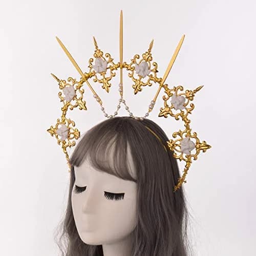 BLESSUME Halo Crown Mary Goddess Headband Gold 9 | Costume Headpiece for Women (70-120 chars) thumbnail 4
