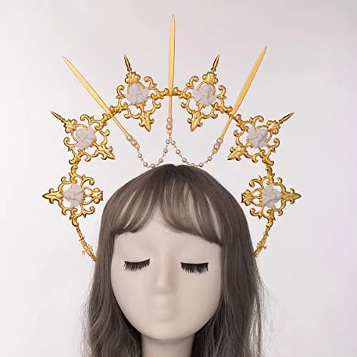 BLESSUME Halo Crown Mary Goddess Headband Gold 9 | Costume Headpiece for Women (70-120 chars) thumbnail 2