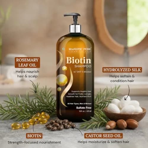 Majestic Pure Biotin Shampoo Sulfate & Paraben Free - 16 Fl Oz (473ml) | Promotes Fuller, Longer, Healthier Hair thumbnail 4
