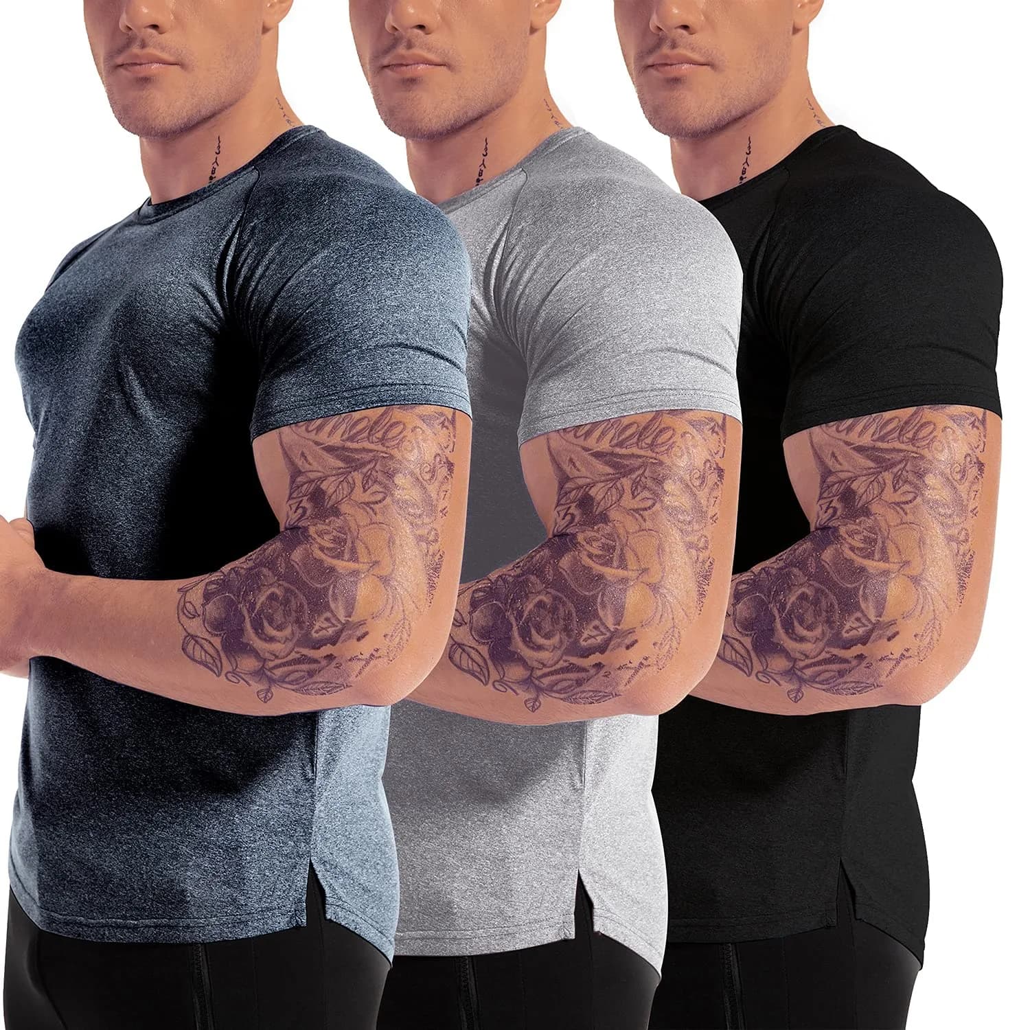 GYMELITE Men's 3pack Short Sleeve Moisture Wicking T-Shirts | Anti-Stink, Quick Dry, Breathable, Comfortable Fit