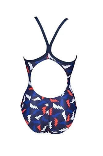 ARENA Women's Print Light Drop Back MaxLife One Piece Athletic Swimsuit, Lightning Colors Navy/Red, 32 | Chlorine-Resistant, Comfortable Fit thumbnail 4