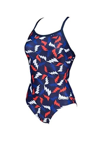 ARENA Women's Print Light Drop Back MaxLife One Piece Athletic Swimsuit, Lightning Colors Navy/Red, 32 | Chlorine-Resistant, Comfortable Fit thumbnail 2