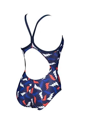 ARENA Women's Print Light Drop Back MaxLife One Piece Athletic Swimsuit, Lightning Colors Navy/Red, 32 | Chlorine-Resistant, Comfortable Fit thumbnail 3