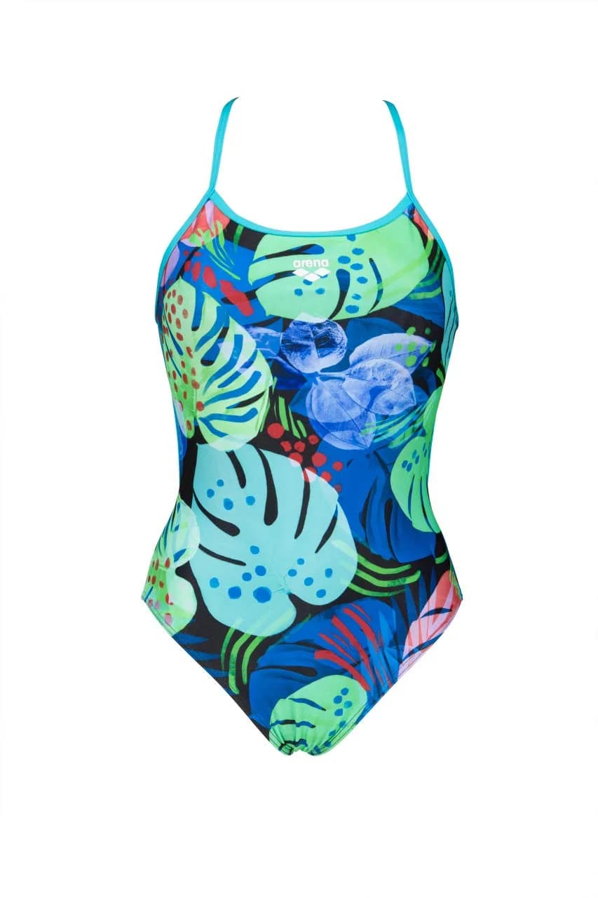 ARENA Women's Print Accelerate Back MaxLife One Piece Athletic Swimsuit, Tropics Martinica, 36 | Chlorine-Resistant, Supportive Fit