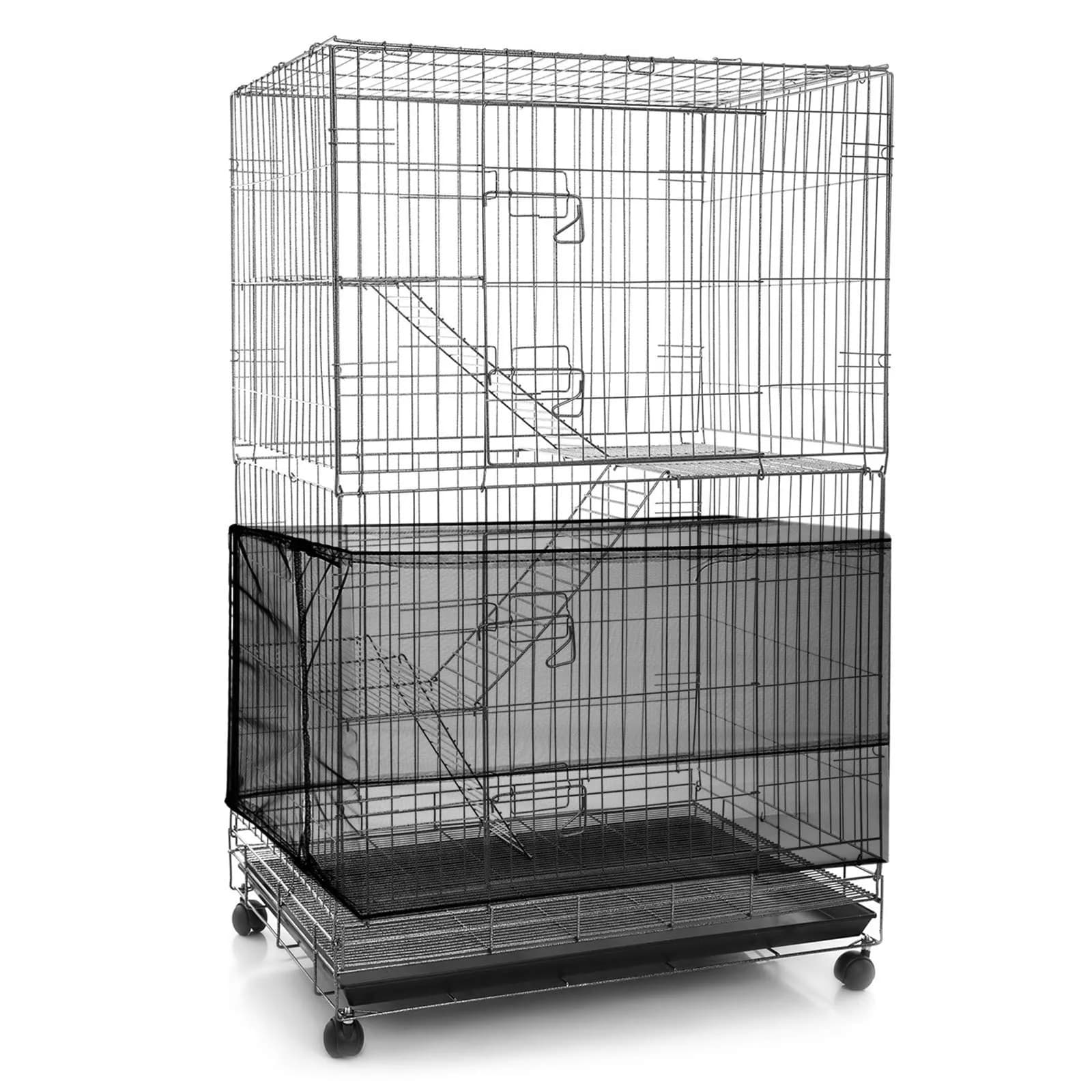 Shappy Black Bird Cage Seed Catcher Net Cover 300cm (118 Inch) | Adjustable Drawstring for Medium & Small Cages