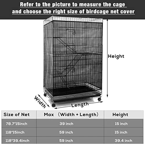 Shappy Black Bird Cage Seed Catcher Net Cover 300cm (118 Inch) | Adjustable Drawstring for Medium & Small Cages thumbnail 3