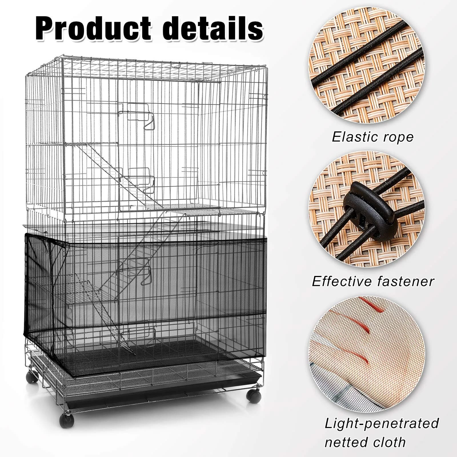 Shappy White Bird Cage Seed Catcher Net 300 x 37 cm (118 x 15 Inch) | Adjustable Airy Mesh for Parrots - view 3