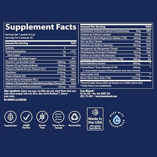 Trace Minerals Power Pak Electrolyte Powder Packets, Lemon Berry | 30 Ct, Hydration & Immunity Support thumbnail 3