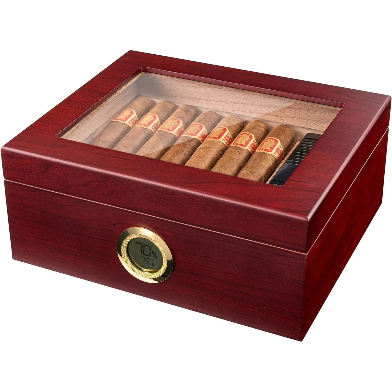 Mantello Cigars Humidor for 25-50 Cigars, 1.77 kg (3.9 lb) | Cedar Lined Cigar Box with Hygrometer & Humidifier