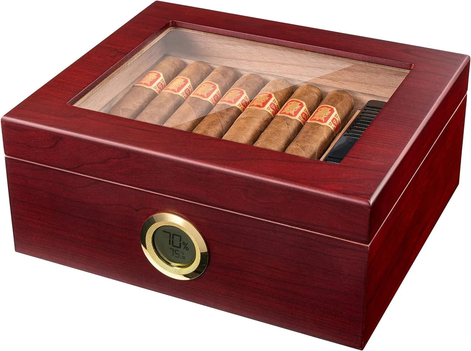 Mantello Cigars Humidor for 25-50 Cigars, 1.77 kg (3.9 lb) | Cedar Lined Cigar Box with Hygrometer & Humidifier