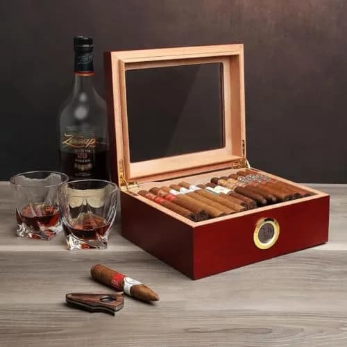 Mantello Cigars Humidor for 25-50 Cigars, 1.77 kg (3.9 lb) | Cedar Lined Cigar Box with Hygrometer & Humidifier thumbnail 4