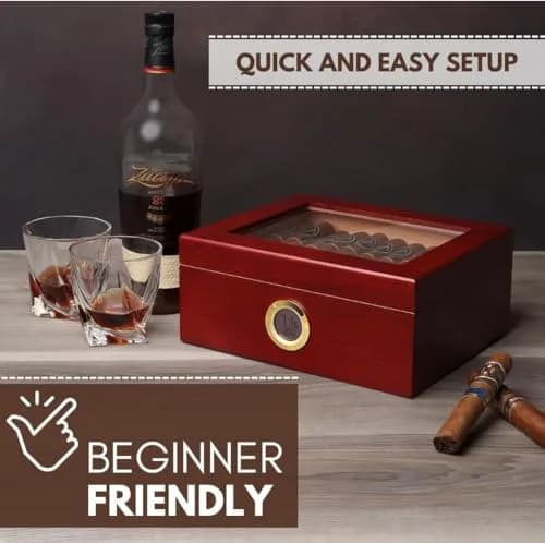 Mantello Cigars Humidor for 25-50 Cigars, 1.77 kg (3.9 lb) | Cedar Lined Cigar Box with Hygrometer & Humidifier thumbnail 6