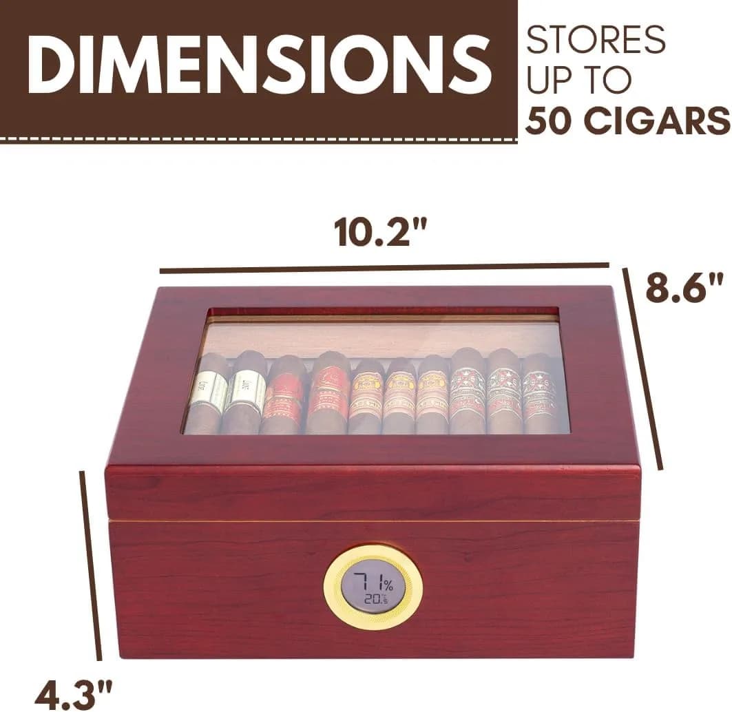 Mantello Cigars Humidor for 25-50 Cigars, 1.77 kg (3.9 lb) | Cedar Lined Cigar Box with Hygrometer & Humidifier - view 2