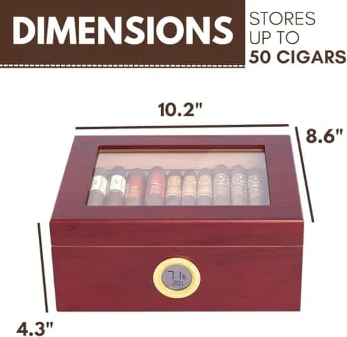 Mantello Cigars Humidor for 25-50 Cigars, 1.77 kg (3.9 lb) | Cedar Lined Cigar Box with Hygrometer & Humidifier thumbnail 2