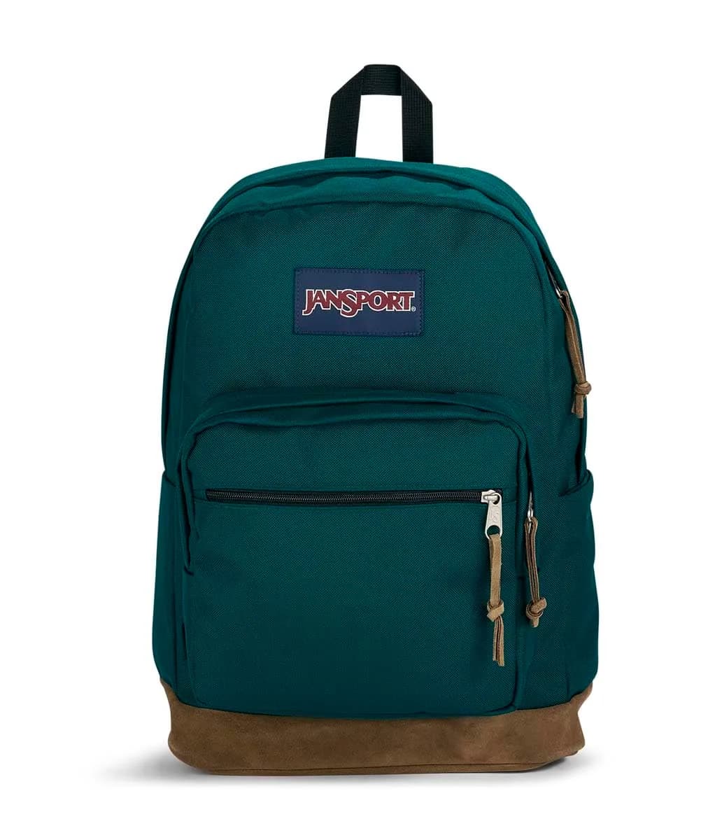 JanSport Right Pack Backpack - Durable Daypack with Padded 15" Laptop Sleeve, Spacious Main Compartment & Water Bottle Pocket - Russet Red — Deep Juniper / One Size