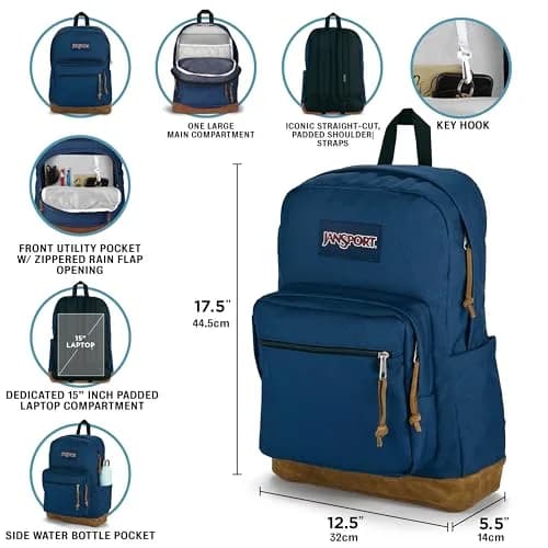 JanSport Right Pack Backpack - Durable Daypack with Padded 15" Laptop Sleeve, Spacious Main Compartment & Water Bottle Pocket - Black thumbnail 7