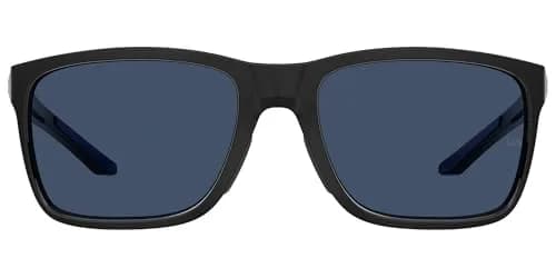Under Armour Hustle Rectangular Sunglasses Shiny Black Frame w/ Blue Avio Lenses 58mm (2.28in) | Polarized UV Protection thumbnail 2