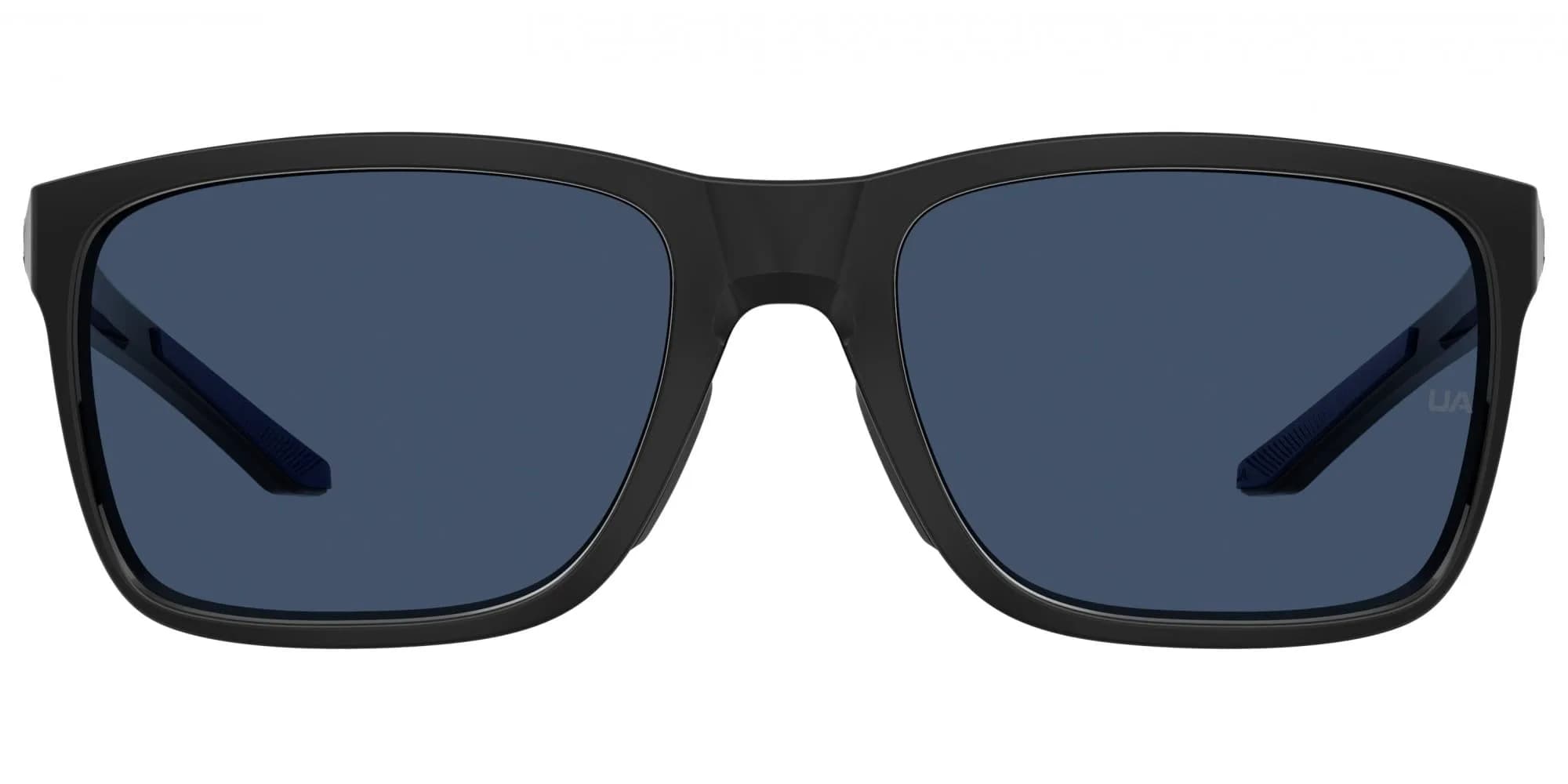 Under Armour Hustle Rectangular Sunglasses Shiny Black Frame w/ Blue Avio Lenses 58mm (2.28in) | Polarized UV Protection - view 2
