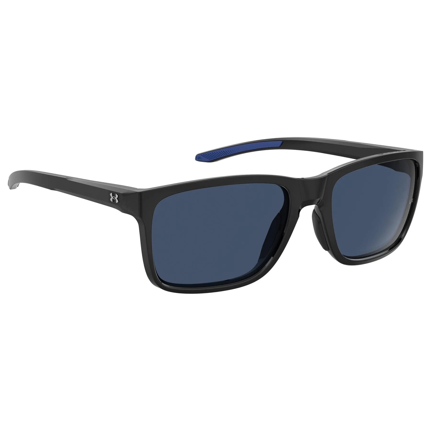 Under Armour Hustle Rectangular Sunglasses Shiny Black Frame w/ Blue Avio Lenses 58mm (2.28in) | Polarized UV Protection - view 3