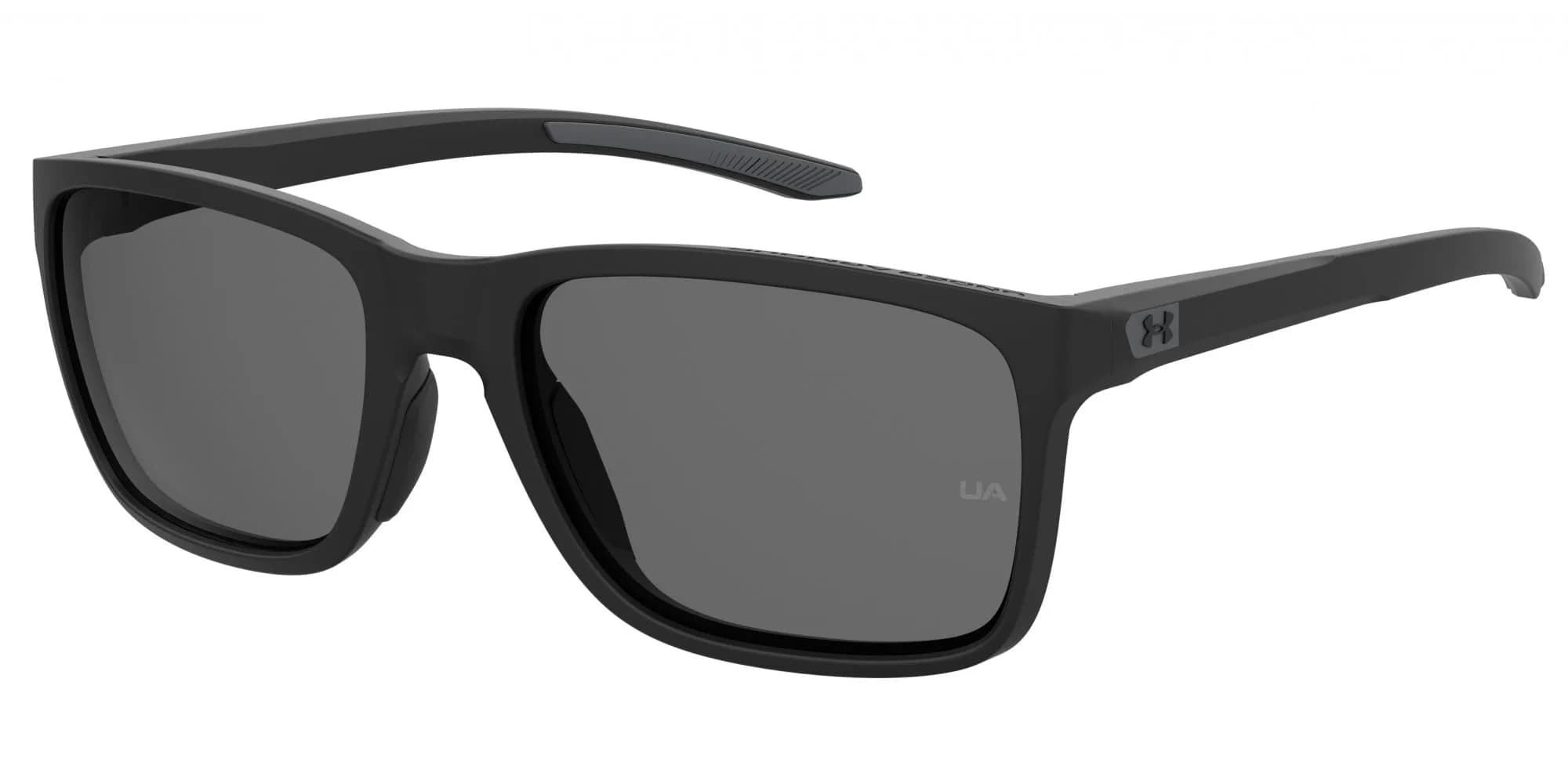 Under Armour Hustle Rectangular Sunglasses Matte Black Frame Polarized Gray Lenses 58mm (2.28in) | Sporty & Secure Fit - main product image