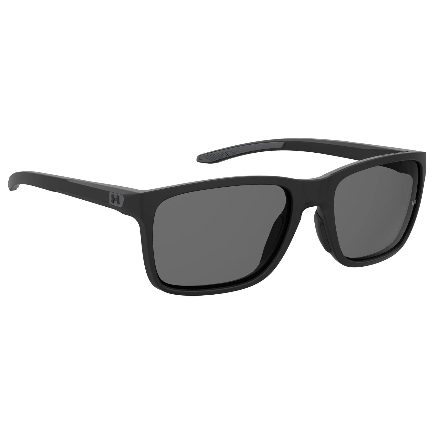 Under Armour Hustle Rectangular Sunglasses Matte Black Frame Polarized Gray Lenses 58mm (2.28in) | Sporty & Secure Fit - view 3