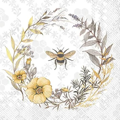 Boston International Bee Wildflower Wreath 3-Ply Paper Napkins 20-Count Lunch Size | Biodegradable & Printed in Germany thumbnail 1