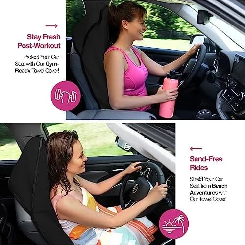 lebogner Black 2 Pack Universal Fit Car Seat Towel Cover | Protects Seats from Sweat, Dirt & Pet Hair thumbnail 3