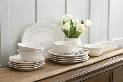 Lenox French Perle White Stoneware Dinnerware Set with All-Purpose Bowls, 12-Piece Set | Durable Ceramic for Everyday & Formal Dining thumbnail 4