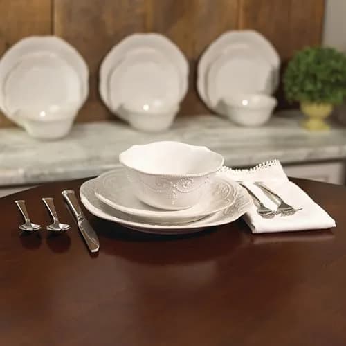 Lenox French Perle White Stoneware Dinnerware Set with All-Purpose Bowls, 12-Piece Set | Durable Ceramic for Everyday & Formal Dining thumbnail 6