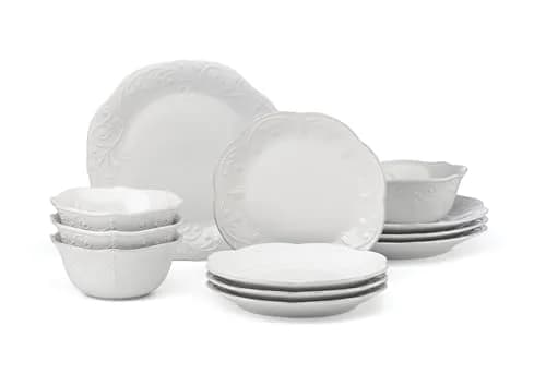 Lenox French Perle White Stoneware Dinnerware Set with All-Purpose Bowls, 12-Piece Set | Durable Ceramic for Everyday & Formal Dining thumbnail 1
