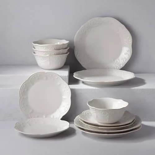 Lenox French Perle White Stoneware Dinnerware Set with All-Purpose Bowls, 12-Piece Set | Durable Ceramic for Everyday & Formal Dining thumbnail 2