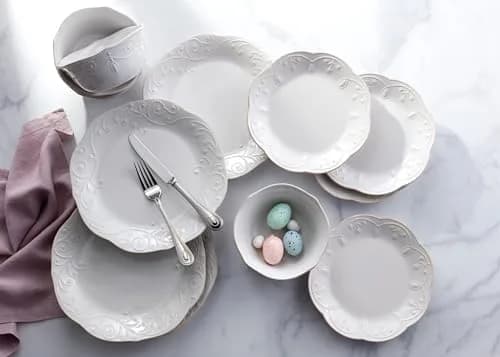 Lenox French Perle White Stoneware Dinnerware Set with All-Purpose Bowls, 12-Piece Set | Durable Ceramic for Everyday & Formal Dining thumbnail 3