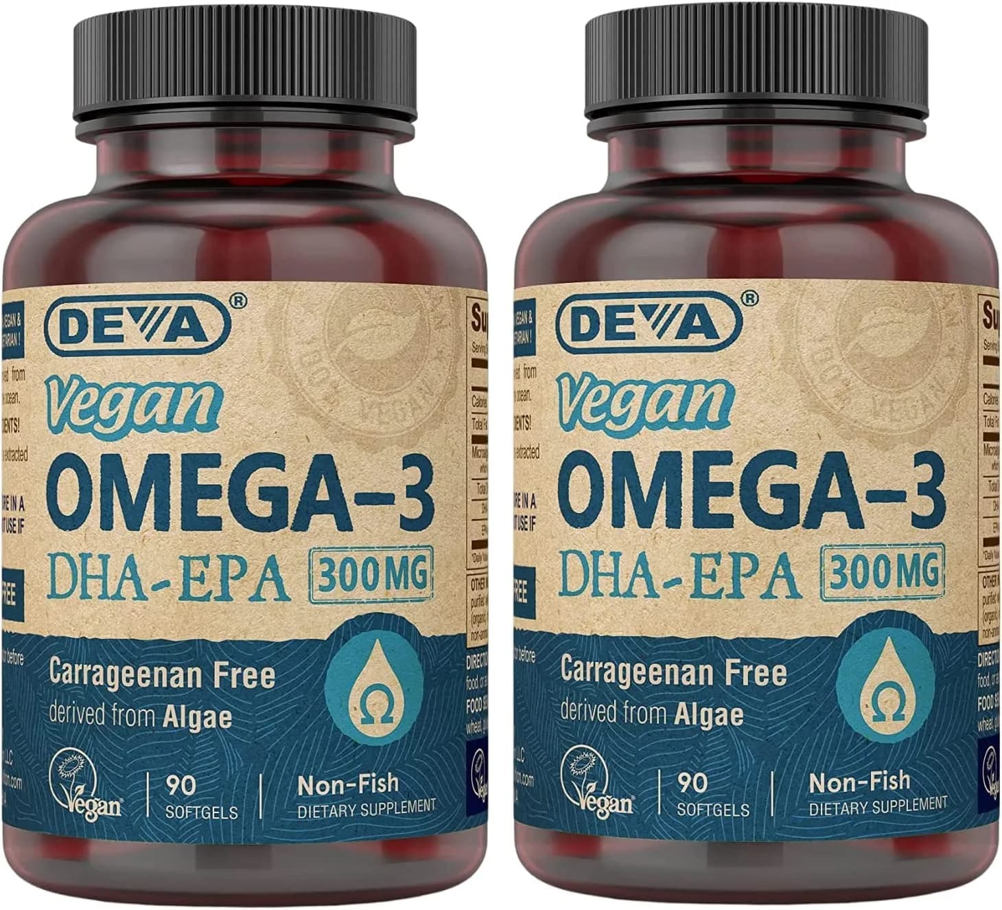 DEVA Vegan Omega-3 DHA-EPA 300MG 180 Count (Pack of 2) | Algae-Derived Essential Fatty Acids - main product image