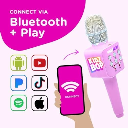 Move2Play Kidz Bop Karaoke Microphone Pink | Bluetooth Connectivity & 4 Voice Effects thumbnail 3