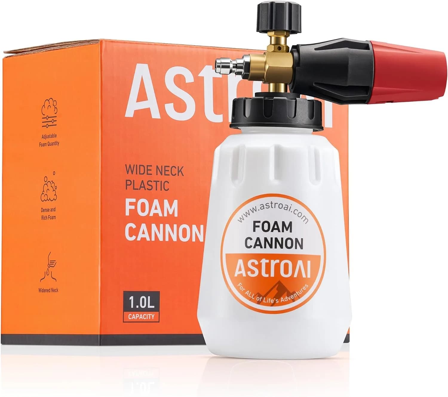 AstroAI Foam Cannon for Pressure Washer with 1/4" Quick Connect Plug, 1 L | Heavy Duty Brass Valve & Metal Parts for Car Wash Detailing - main product image
