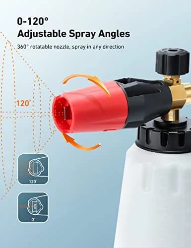 AstroAI Foam Cannon for Pressure Washer with 1/4" Quick Connect Plug, 1 L | Heavy Duty Brass Valve & Metal Parts for Car Wash Detailing thumbnail 4