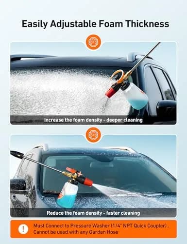 AstroAI Foam Cannon for Pressure Washer with 1/4" Quick Connect Plug, 1 L | Heavy Duty Brass Valve & Metal Parts for Car Wash Detailing thumbnail 3
