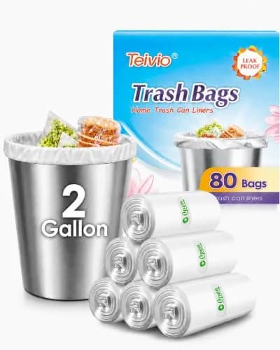 Teivio Small Clear Trash Bags 2 Gallon (7.57 L) 80 Count | Strong HDPE Kitchen & Bathroom Liners thumbnail 1