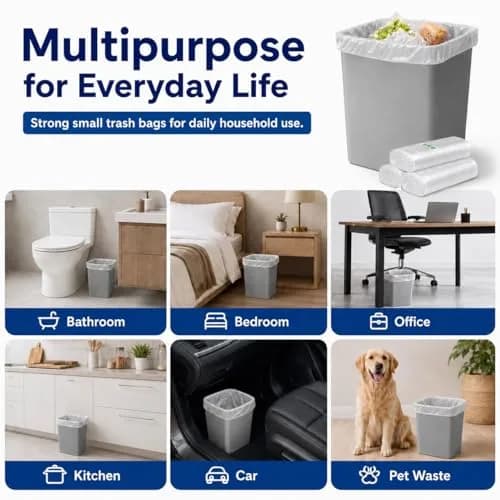 Teivio Small Clear Trash Bags 2 Gallon (7.57 L) 80 Count | Strong HDPE Kitchen & Bathroom Liners thumbnail 7