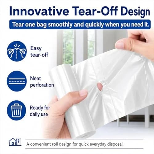 Teivio Small Clear Trash Bags 2 Gallon (7.57 L) 80 Count | Strong HDPE Kitchen & Bathroom Liners thumbnail 3